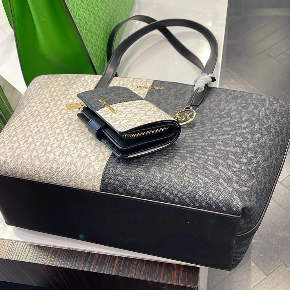 Michael Kors Jet Set Medium Two-Tone Logo Tote & Medium Two-Tone Logo Wallet NWT